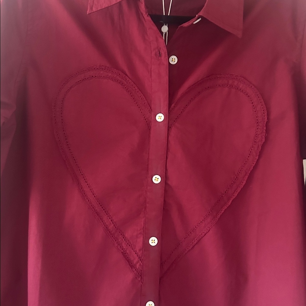 Kerri Rosenthal NWT Mia Button Down Shirt Max Heart Burgundy Sz Small Preppy - Picture 7 of 12